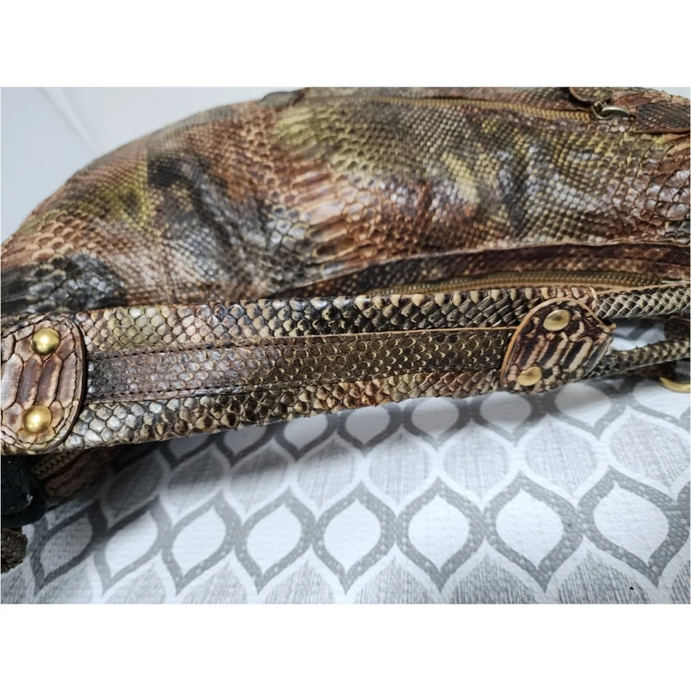 Salvatore Ferragamo Large Python Leather Hobo Bag Brown